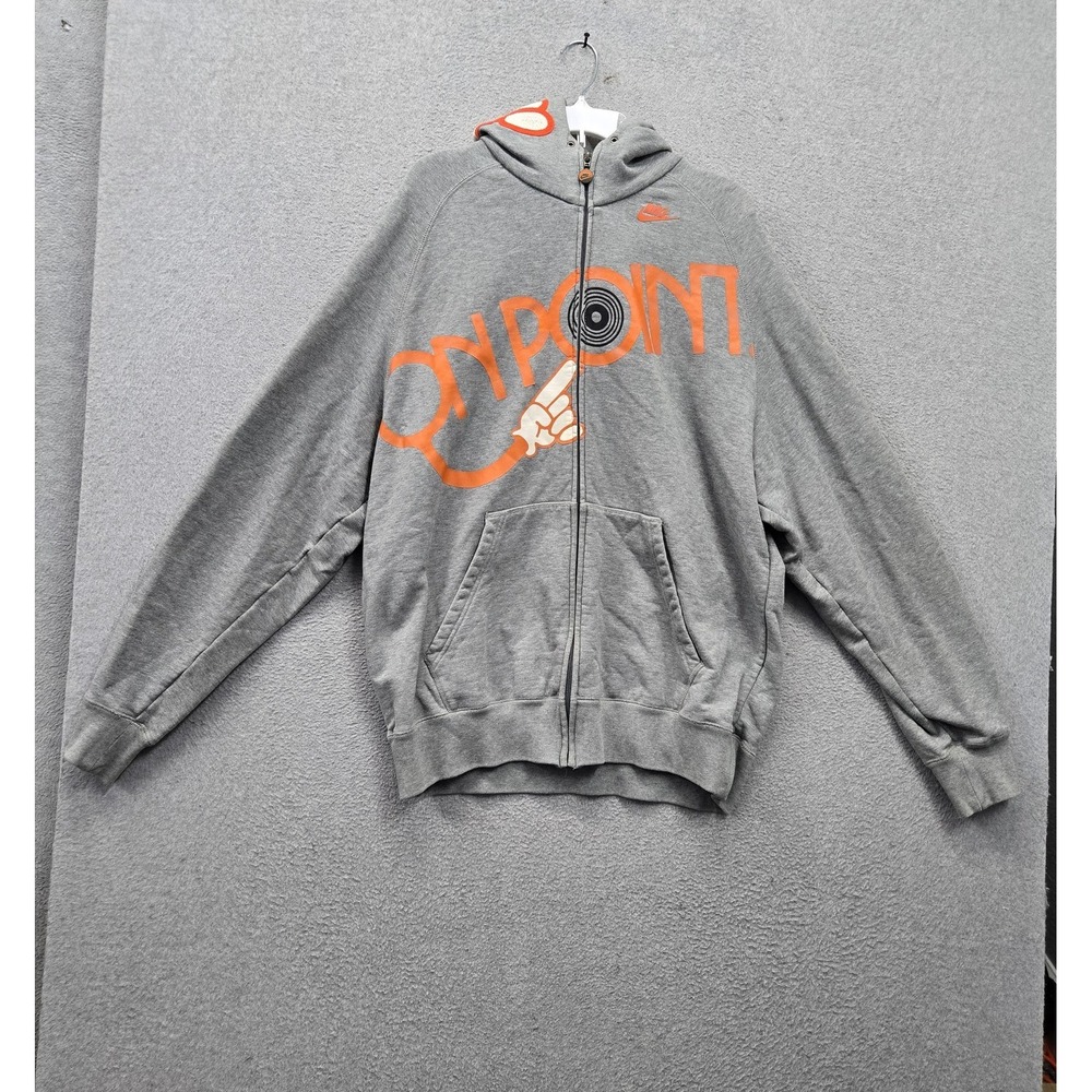 VINTAGE Nike Men Hoodie XL Gray On Point Swoosh Logo Graphic Print Fleece READ